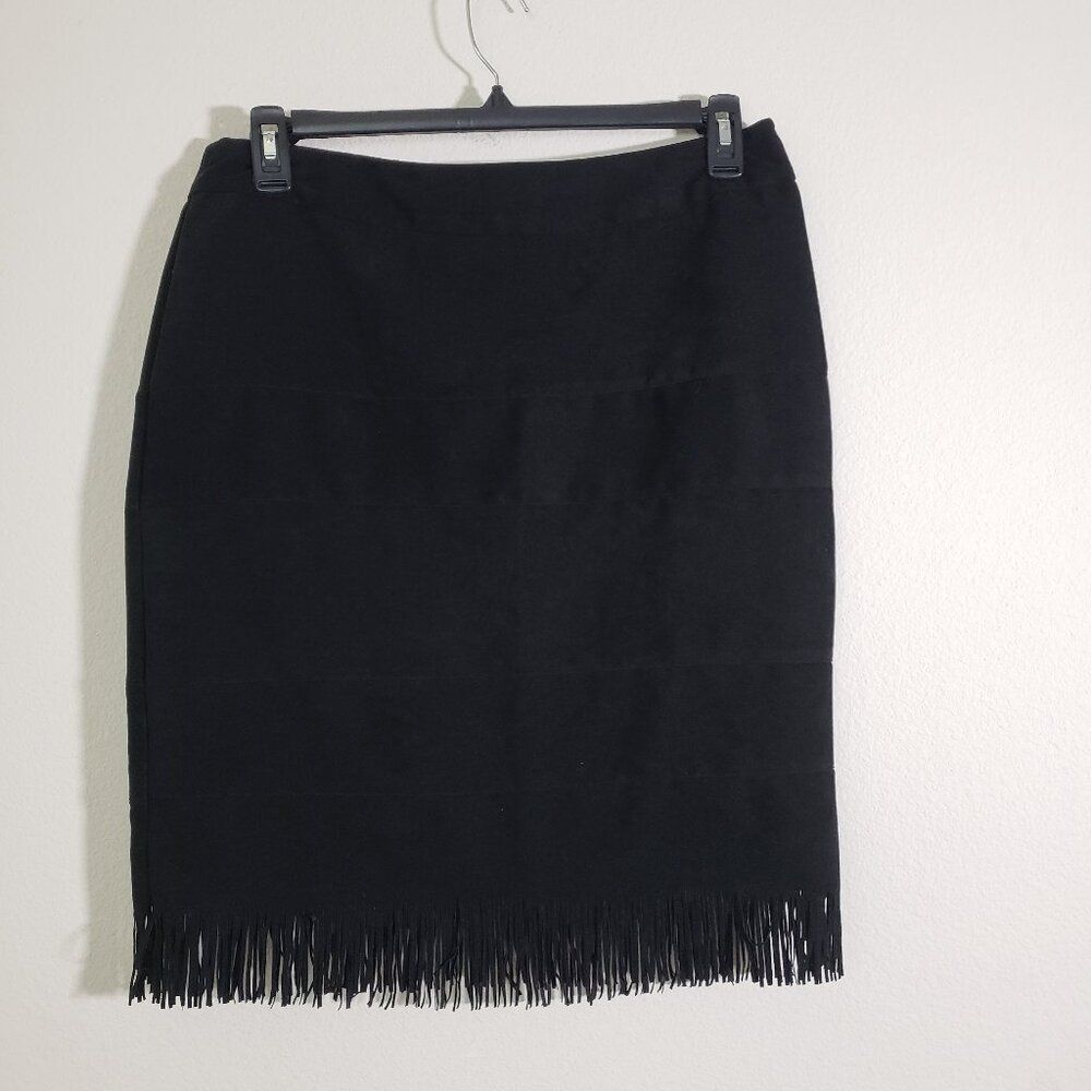 Women's Western Inspired Boho Skirt Black Large Fringe Tiered Rodeo